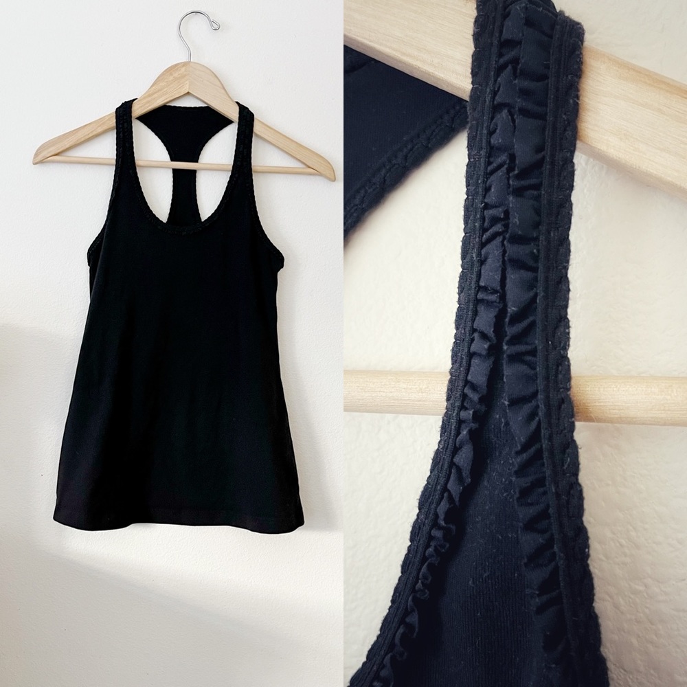 Lululemon ruffle trim racerback tank top black estimated size 4